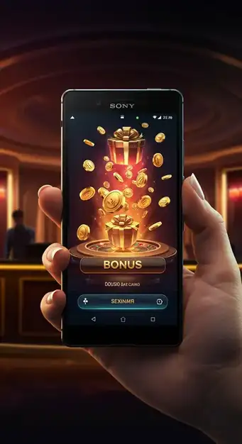 Casino ViggoSlots: Illustriertes dreiteiliges Willkommenspaket mit Bonusmünzen, Freispielen und dem Hinweis „Umsatzfrei“ auf einem grünen Podest.